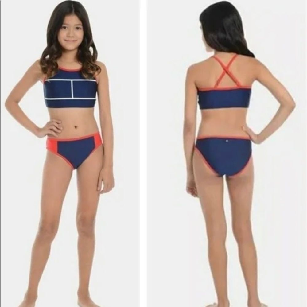 Tommy Hilfiger Elvira girls 2 pieces swimsuit navy red 16